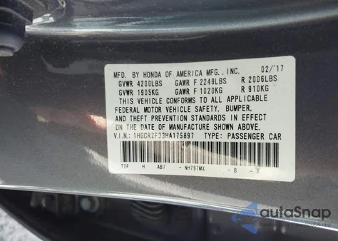 2017 Honda Accord Lx from USA, damaged, VIN 1HGCR2F33HA175897
